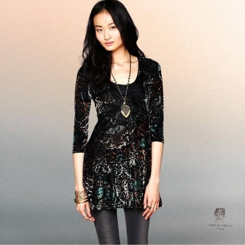 Free People Sheer Velvet Babydoll Mini Dress